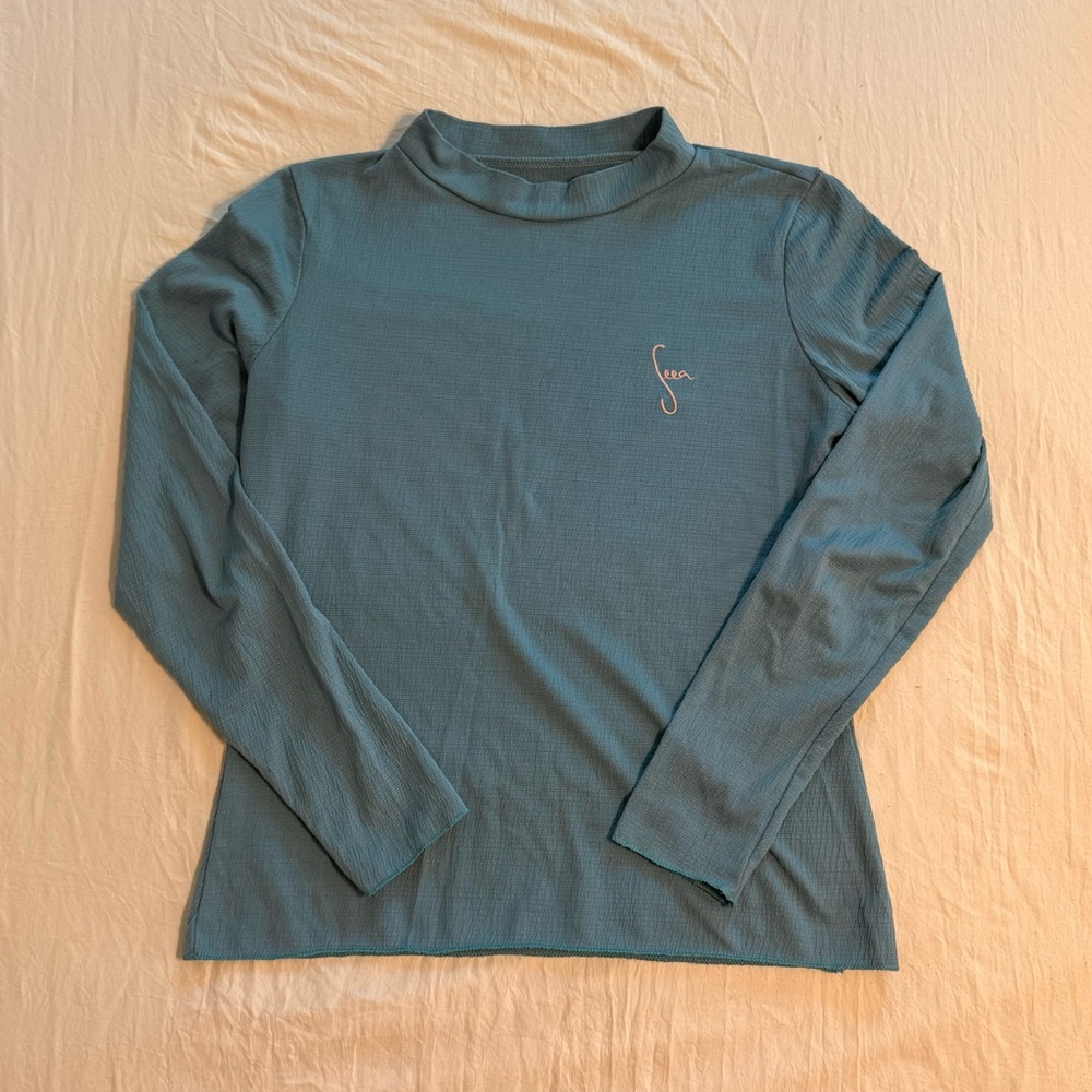 Seea Blue Long Sleeve Mock neck Top Small